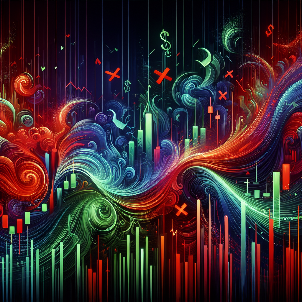A vibrant illustration depicting the do's and don'ts of swing trading, with flowing patterns representing successful trades and cautionary symbols for mistakes, all set against a dynamic financial market backdrop.